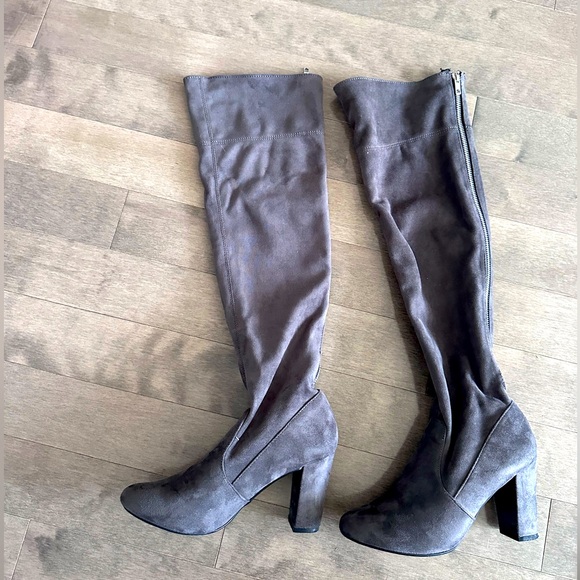 Blue Grey, heel knee high boots size 8, silver back zipper - Picture 1 of 9
